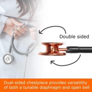 Dual Head Stethoscope for Doctors Stainless Steel Rose Gold Acoustic Stethoscope with Flexible Tube & Soft Sealing Ear Knobs Black