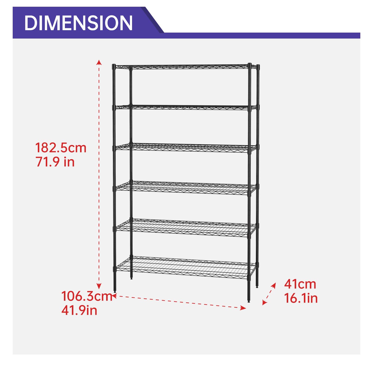 Dopinmin Shelf, 6-Tier Wire Shelving, Metal Shelf, Heavy Duty Metal Storage Shelves, Adjustable Wire Shelving Storage, Commercial Grade Layer Shelf Rack 1250 LBS Capacity (Black)