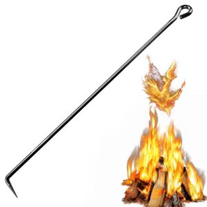 fire poker for fire pit, 33.5 inch extra long, black powder coated, rust resistant fireplace poker for fireplace, camping, wood stove, indoor, outdoor fire pits & camping accessories