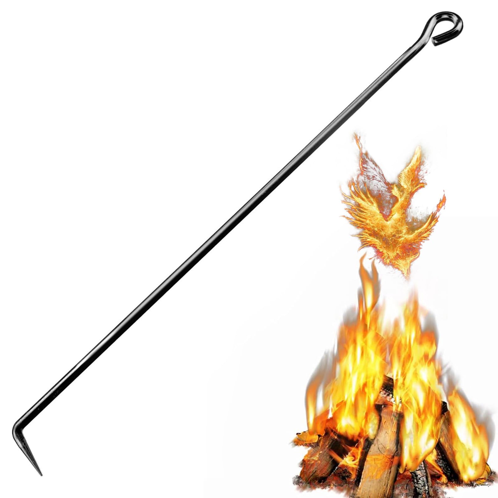 Fire Poker for Fire Pit, 33.5 Inch Extra Long, Black Powder Coated, Rust Resistant Fireplace Poker for Fireplace, Camping, Wood Stove, Indoor, Outdoor Fire Pits & Camping Accessories