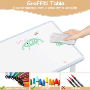 GAOMON Toddler Table and 4 Chairs Set with Graffiti Desktop, Height Adjustable Kids Table and Chairs Set, Non-Slip Legs, 4 in 1 Activity Table Play Table for Reading, Drawing, Playing, Eating