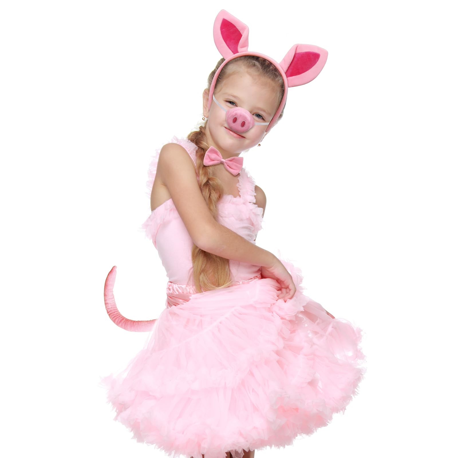 CASW Pig Costume Accessories Set Ears-Headband-Nose-Tail-Bow-Tie : Pig Costume Set for Kids - for Halloween Party, Carnival Dress up Play