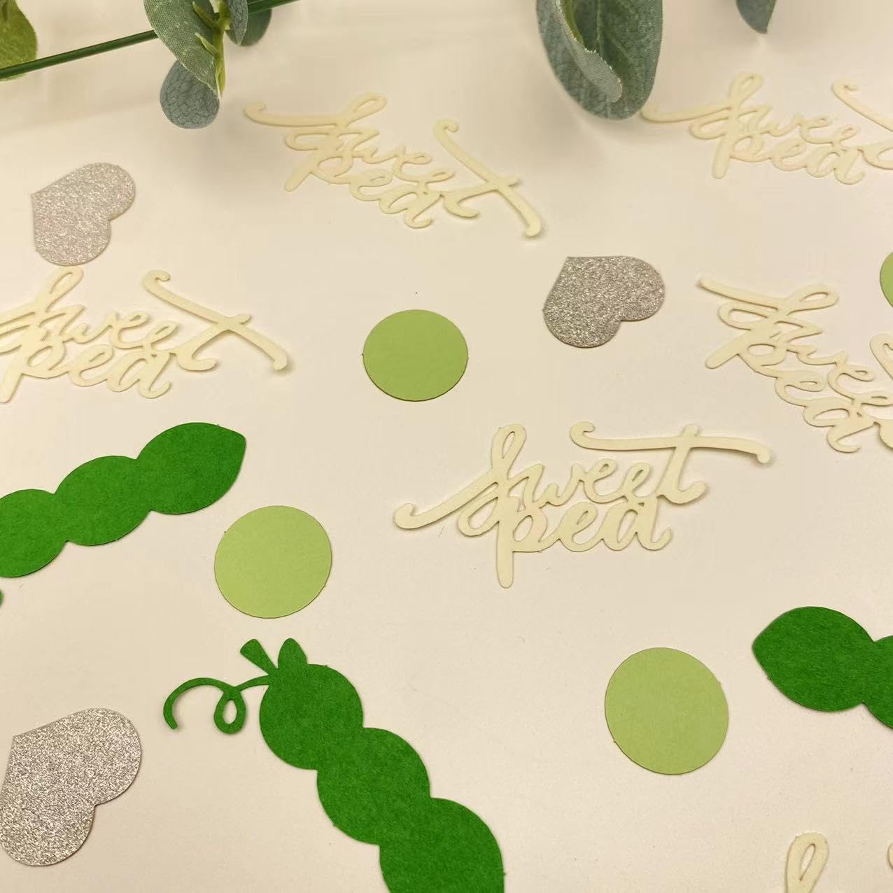 100PCS Sweet Pea Baby Shower Table Confetti - Green Happy Little Sweet Pe Decorations for Greenery Theme Birthday Party Bridal Baby Shower Party Wedding Gift Circle Dots Decor