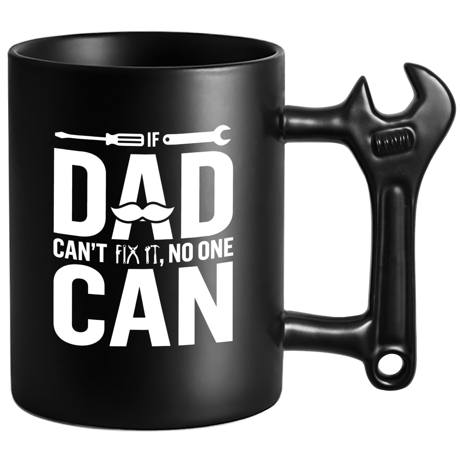 LOZACHE Dad Coffee Mug with Wrench Handle, Funny Dad Birthday Gifts from Daughter and Son for Father Papa Daddy Christmas, Father's Day, If Dad Can't Fix It NO one Can Cup