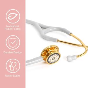 Stethoscope Golden ChestPiece with Latexfree Tube Soft Sealing Ear Knobs Royal Gold For Nurses & Doctors Stainless Steel Brass Ring Grey Tube