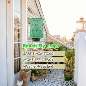 4 Packs Ranch Fly Trap - Fly Traps Outdoor Hanging 2024 Upgraded Fly Catcher,Stable Fly Trap Fly Bag Reusable Fly Traps (Green)