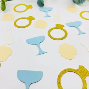 100PCS Last Toast on the Coast Confetti - Coastal Bachelorette Party Wine Cup Gold Glitter Diamond Ring Shells Paper Confetti for Bridal Shower