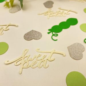 100PCS Sweet Pea Baby Shower Table Confetti - Green Happy Little Sweet Pe Decorations for Greenery Theme Birthday Party Bridal Baby Shower Party Wedding Gift Circle Dots Decor