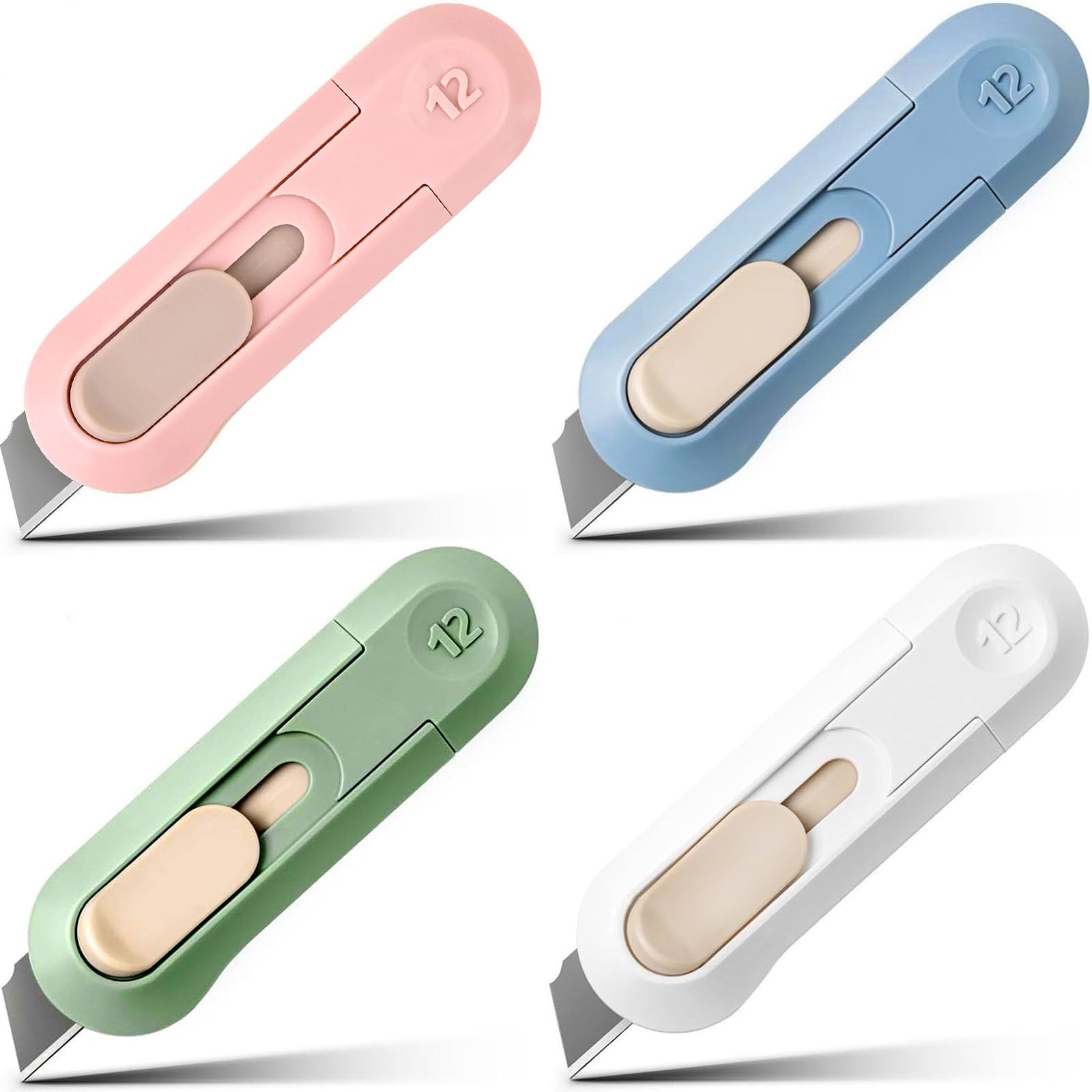 9Pcs Box Cutter, Box Cutter Retractable, mini box cutter, cute box cutter, Package Opener, Easy Slide Retractable Cute Box Cutter for Office, Home, Crafts, Hobby Use