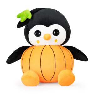 halloween toys stuffed pumpkin penguins halloween theme throw pillows for boys and girls halloween party favor decorations children's gifts (black and orange)