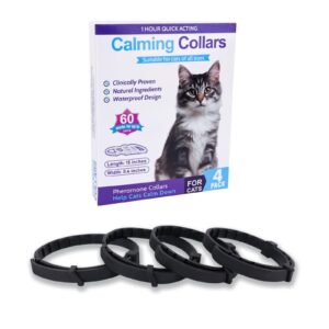 calming collar for cats 4 pack cat anxiety relief and stress lasts 60 days cat calming collar calming pheromone collar for cats cat pheromone collar adjustable size for all cats(black)