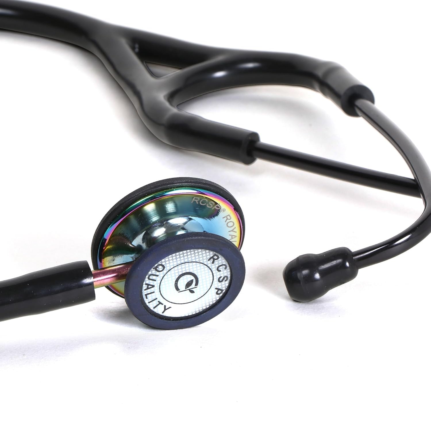 Acoustic Stethoscope For Doctors, Nurses Royal Rainbow Finish Professional Monitoring Stethoscope with Flexible Tube Soft Sealing Ear Knobs Stainless steel Cardiology Black