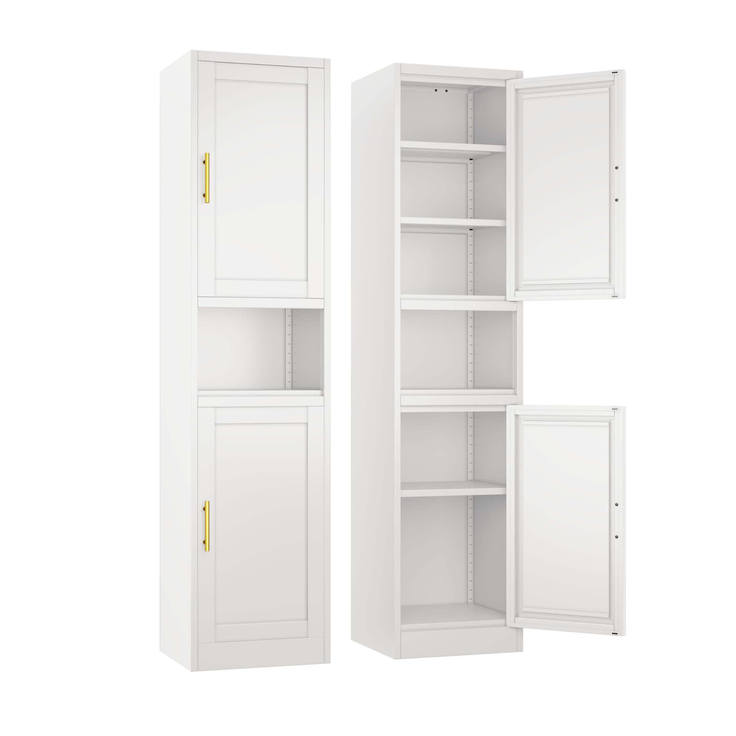 Ckzbx Kitchen Cabinet with 2 Doors, 6-Tier Tall Metal Pantry Cabinet,70.87" H Storage Cabinet,3 Adjustable Shelves for Home Office, Living Room, Dinning Room (White)