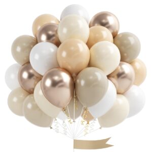 white sand balloons set, 60 pcs 12 inch double stuffed beige boho balloons with metallic chrome champagne nude neutral cream balloon for wedding bridal baby shower birthday party decorations