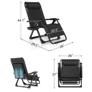 Suteck Zero Gravity Chair with Fans, Camping Lounge Chair w/Upgraded Lock and Cup Holder, Reclining Patio Chairs Folding Recliner for Indoor and Outdoor, Cool All Summer