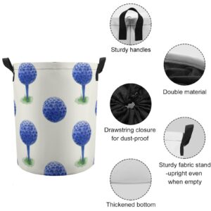 MoBlinko Blue Golf Balls Laundry Hamper Collapsible Laundry Basket with Handles Waterproof Clothes Toy Round Storage Bin for Bedroom Bathroom