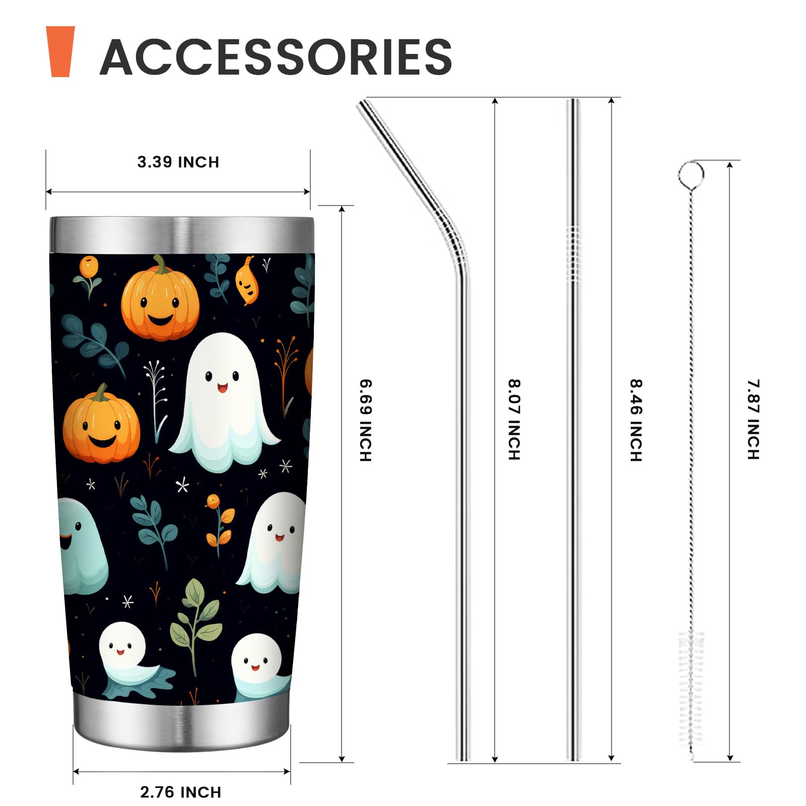 Insulated Tumbler 20oz Halloween Stainless Steel Coffee Cups W/Lid & Straw Double Wall Insulated Tumbler Mugs with Lid and Straw