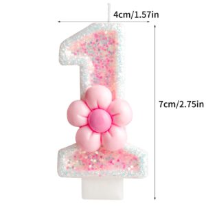 Zi Lan Birthday Candle for Girl, Pink Gerbera Daisy Flower 1st Birthday Party Decorations, Number 1 Cake Candle, Pink Sequin Birthday Cake Toppers for Baby Shower Anniversary Party Celebration supplie