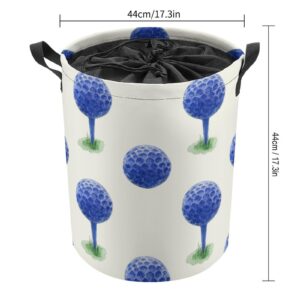 MoBlinko Blue Golf Balls Laundry Hamper Collapsible Laundry Basket with Handles Waterproof Clothes Toy Round Storage Bin for Bedroom Bathroom