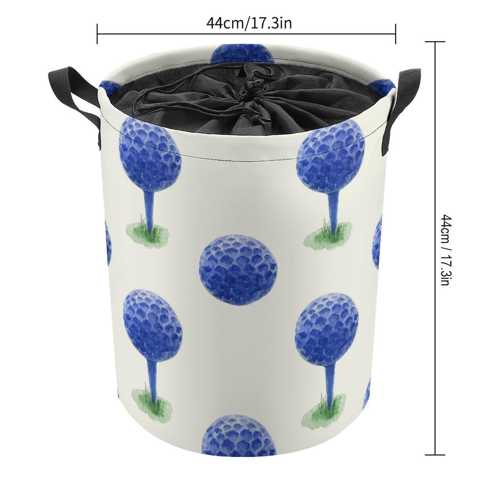 MoBlinko Blue Golf Balls Laundry Hamper Collapsible Laundry Basket with Handles Waterproof Clothes Toy Round Storage Bin for Bedroom Bathroom