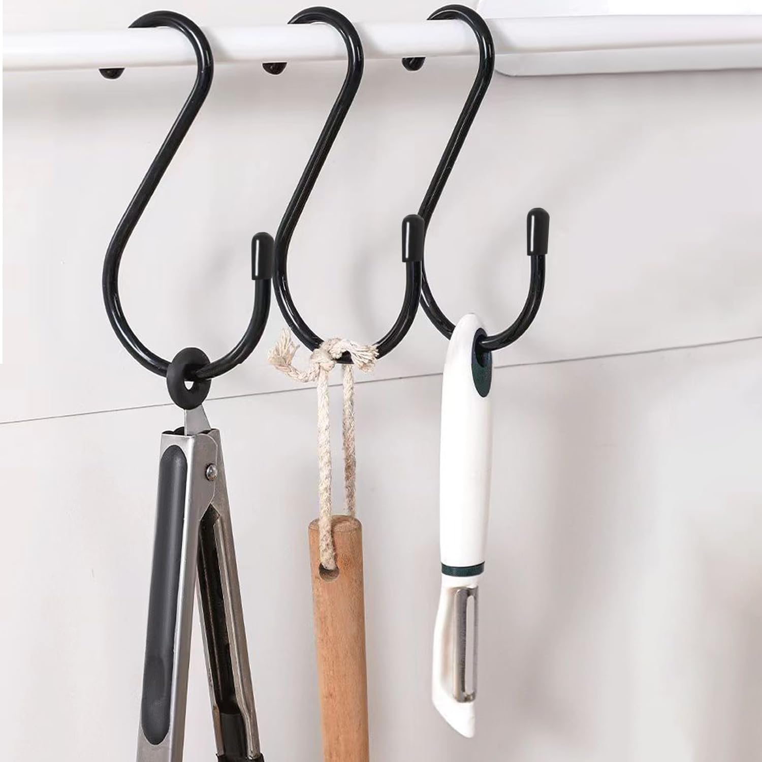 6 Inch S Hooks 4-Pack Large S Hooks for Hanging Plants Closet Hooks Vinyl Coated Black S Hooks Heavy Duty Steel Metal Rubber S Hooks for Hanging Plants, Jeans, Pot Pan Garden