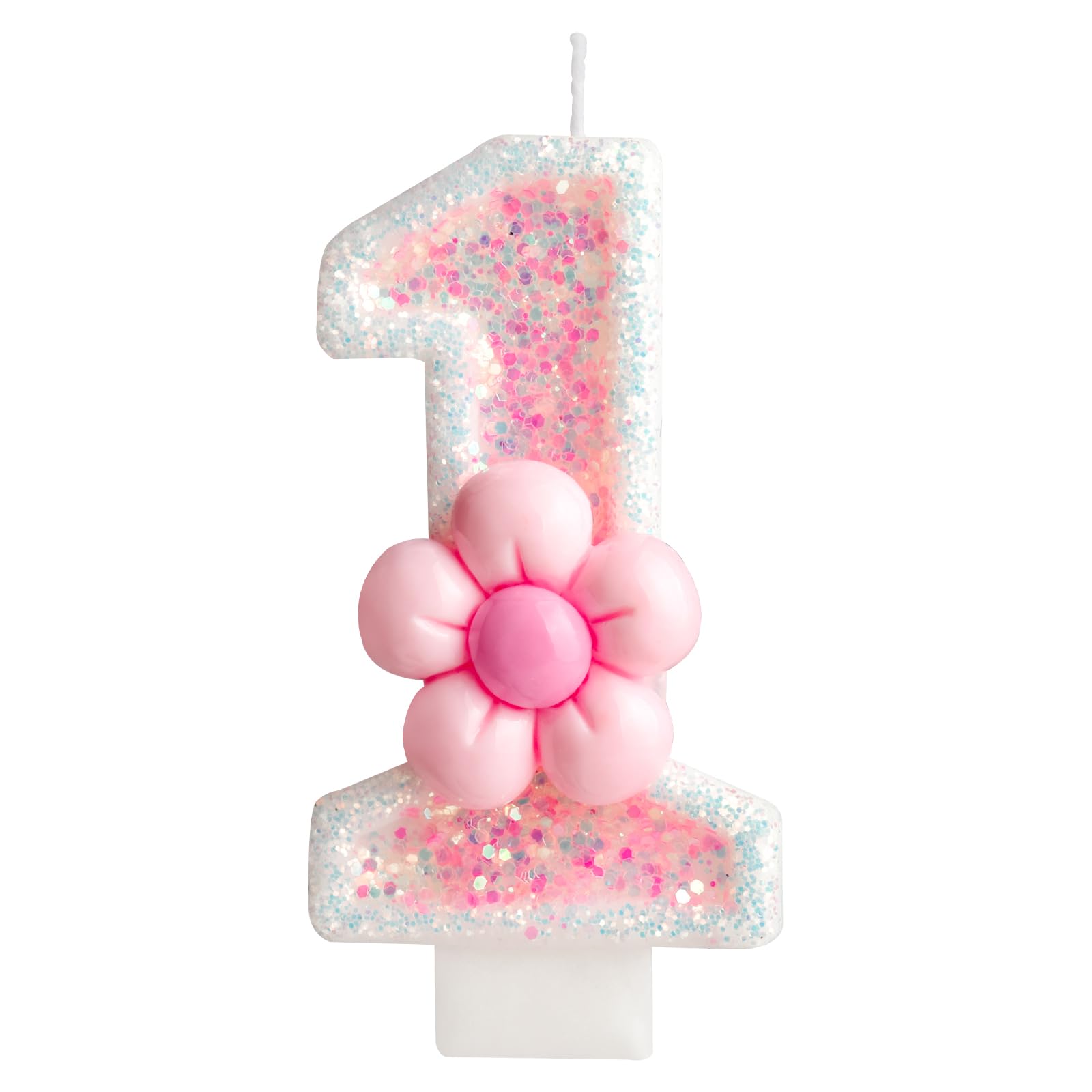 Zi Lan Birthday Candle for Girl, Pink Gerbera Daisy Flower 1st Birthday Party Decorations, Number 1 Cake Candle, Pink Sequin Birthday Cake Toppers for Baby Shower Anniversary Party Celebration supplie