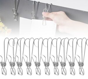 stainless steel clothespins - 2024 new heavy duty long tail clips with hooks, extra large universal hanging clips for clothes, 10 pack stainless steel metal clothespins for all your drying needs (10)