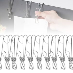 Stainless Steel Clothespins - 2024 New Heavy Duty Long Tail Clips with Hooks, Extra Large Universal Hanging Clips for Clothes, 10 Pack Stainless Steel Metal Clothespins for All Your Drying Needs (10)