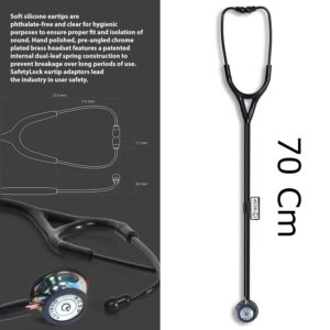 Acoustic Stethoscope For Doctors, Nurses Royal Rainbow Finish Professional Monitoring Stethoscope with Flexible Tube Soft Sealing Ear Knobs Stainless steel Cardiology Black