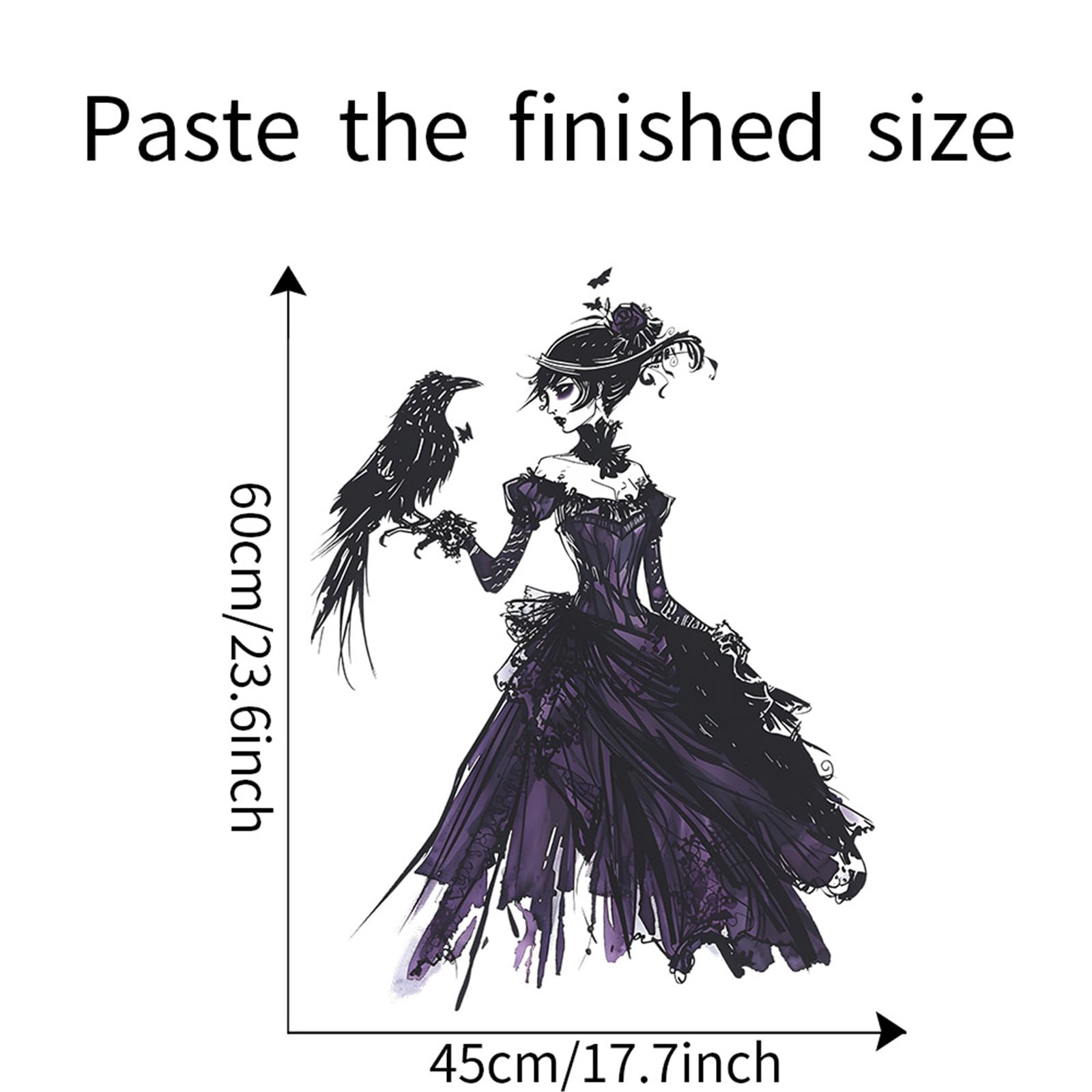 Halloween Witch Wall Stickers Queen of The Night with Black Crow Design Halloween Window Stickers 23.6 x 15.7 Inch Anime Wall Decals for Home Indoor Office Party Halloween Decorations Supplies