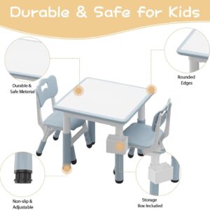 GAOMON Toddler Table and 4 Chairs Set with Graffiti Desktop, Height Adjustable Kids Table and Chairs Set, Non-Slip Legs, 4 in 1 Activity Table Play Table for Reading, Drawing, Playing, Eating