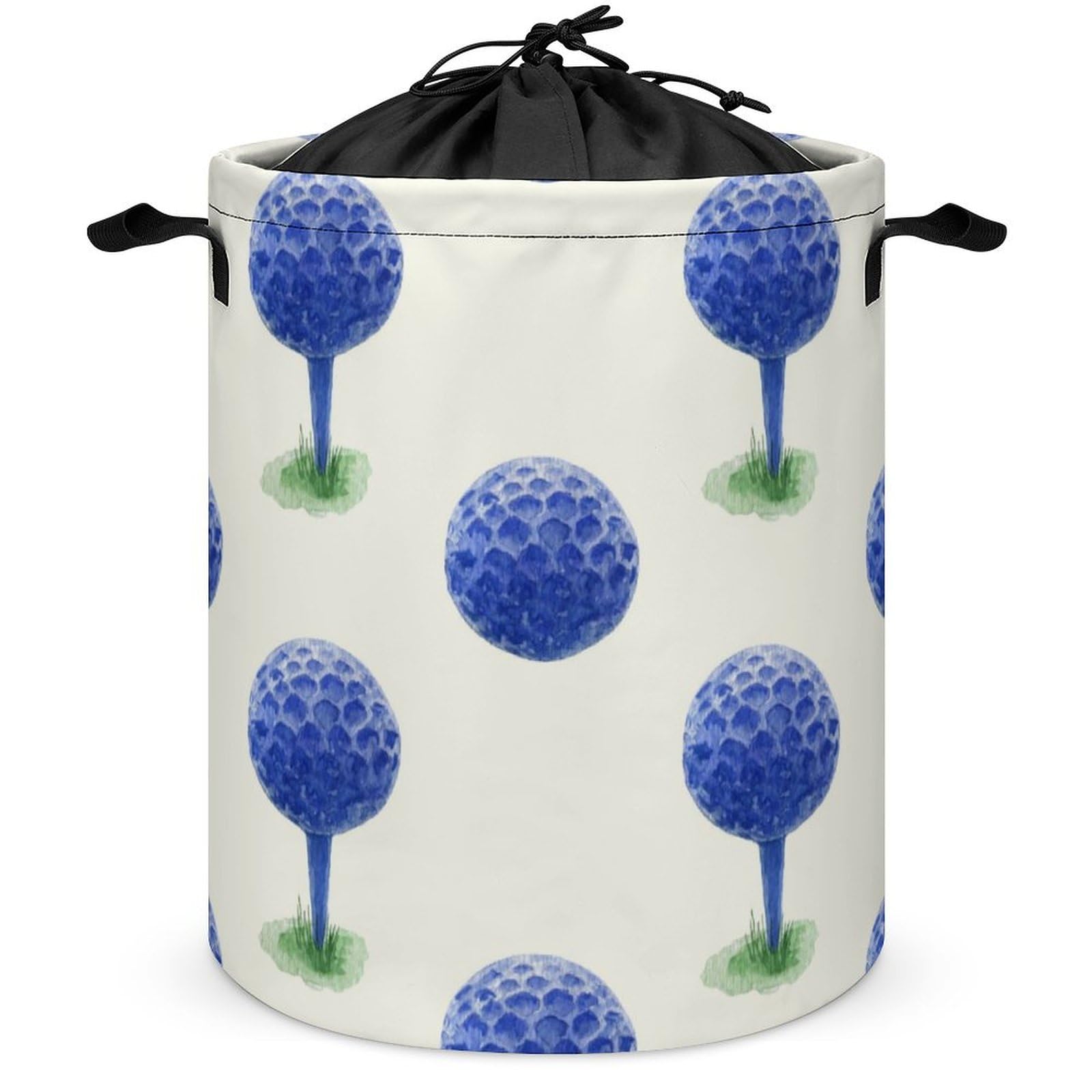 MoBlinko Blue Golf Balls Laundry Hamper Collapsible Laundry Basket with Handles Waterproof Clothes Toy Round Storage Bin for Bedroom Bathroom