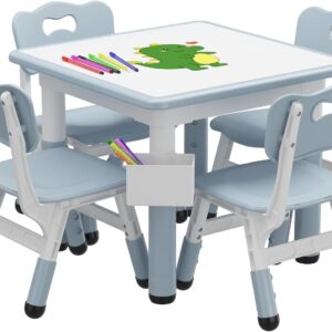 GAOMON Toddler Table and 4 Chairs Set with Graffiti Desktop, Height Adjustable Kids Table and Chairs Set, Non-Slip Legs, 4 in 1 Activity Table Play Table for Reading, Drawing, Playing, Eating