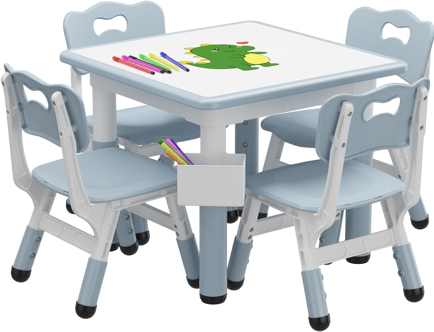 GAOMON Toddler Table and 4 Chairs Set with Graffiti Desktop, Height Adjustable Kids Table and Chairs Set, Non-Slip Legs, 4 in 1 Activity Table Play Table for Reading, Drawing, Playing, Eating