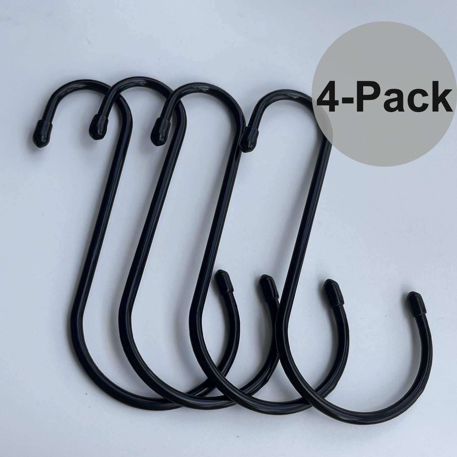 6 Inch S Hooks 4-Pack Large S Hooks for Hanging Plants Closet Hooks Vinyl Coated Black S Hooks Heavy Duty Steel Metal Rubber S Hooks for Hanging Plants, Jeans, Pot Pan Garden