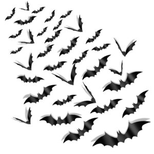 halloween decorations bats wall stickers, 60 pcs reusable 3d black halloween bats scary stickers with double-sided tape for halloween home decor diy window wall indoor outdoor halloween party supplies