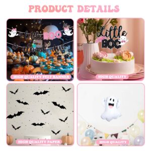 Fiesec Halloween Baby Shower Decorations for Girls Pink Purple Black Ivory, A Little Boo Is Almost Due Baby Shower Girl with Balloon Garland Arch Kit Banner Cake Cupcake Topper Ghost Bat Cutout