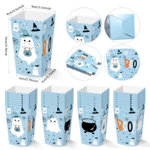 K KUMEED 24 PCS Blue Halloween Popcorn Favor Boxes,Halloween Party Supplies Cute Ghost Popcorn Bowls Popcorn Buckets Popcorn Bags,Boo Theme Candy Cookie Container for Kids