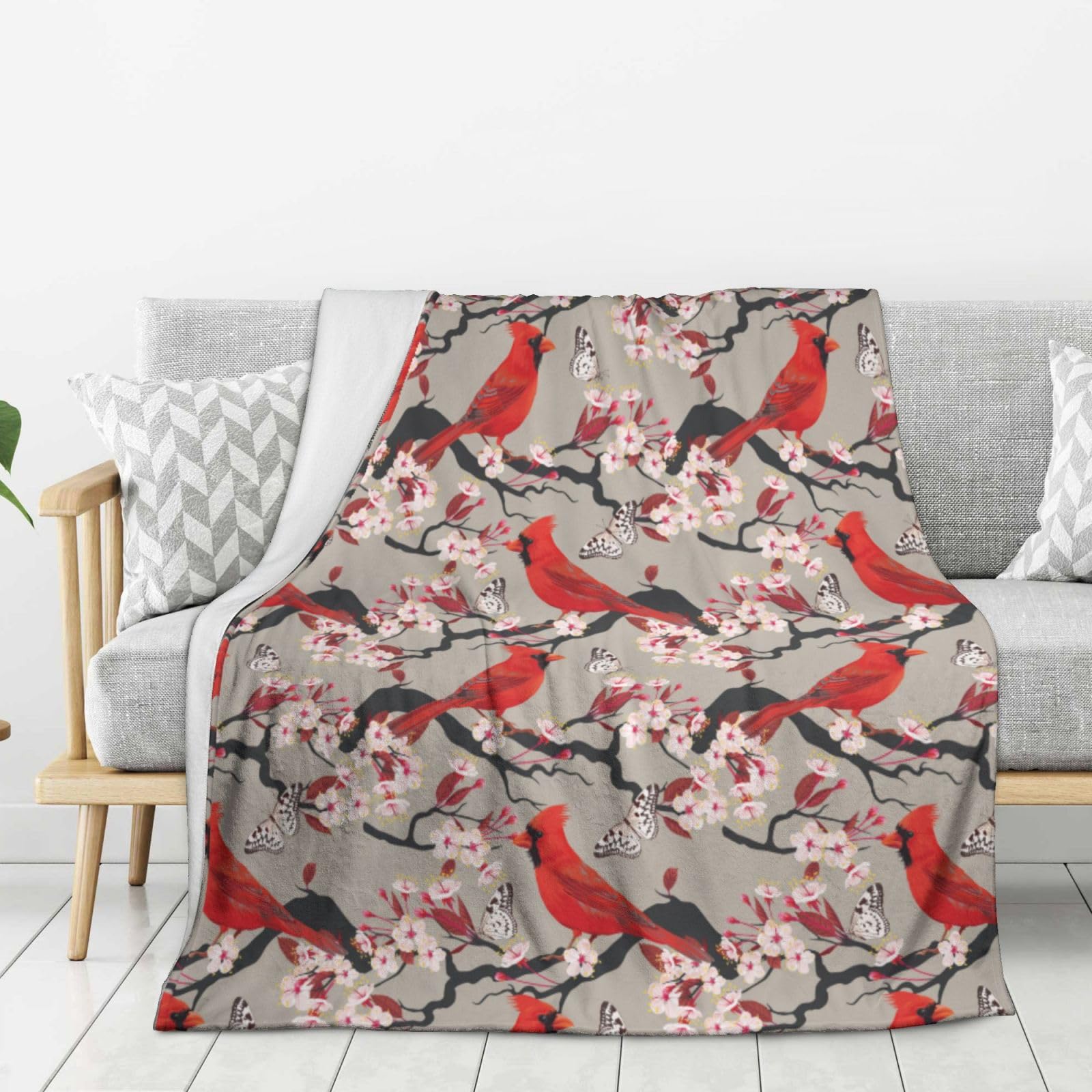 Cardinal Bird Blanket Quilt Home Fuzzy Lightweight Blanket Cardinal Bird Gifts for Couch Bed Soft Microfiber Flannel Blanket Merchandise for Holiday