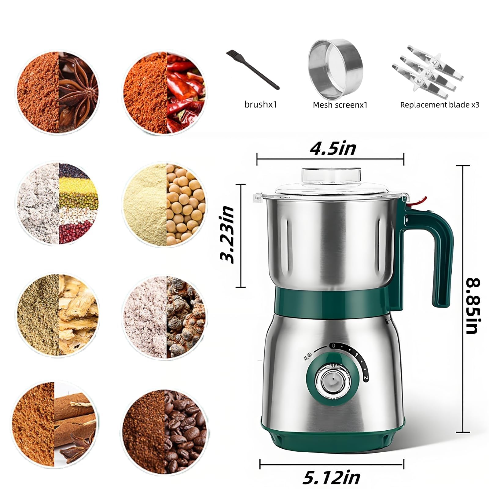 Electric Grain Grinder 600g, Electric Bean Grinder, and Spice Grinder, Split Design Grinder, 500W Removable Blade Grinder Applicable to Coffee Beans,Herbs,Nuts,Spices,Grain Mill, Wet and Dry Grinder