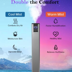 YOKEKON Cool and Warm Mist Humidifier Large Room, 3.4Gal Whole House Humidifiers for Home Bedroom1000 sq ft, Top Fill, 3 Mist Modes, 12H Timer, Aroma Box, Baby Yoga Plants, Silver