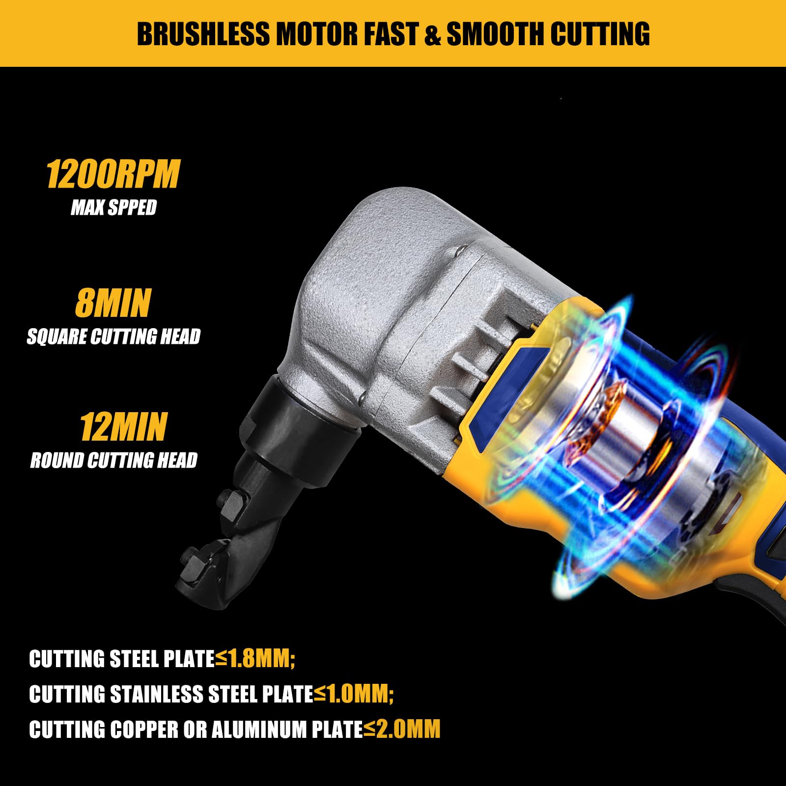 Cordless 20V Nibbler, 18 Gauge Sheet Metal Cutter with 1200RPM Brushless Motor | Replaced Blades for Cutting Aluminium, Stainless Steel, Plastic (Tool Bare)