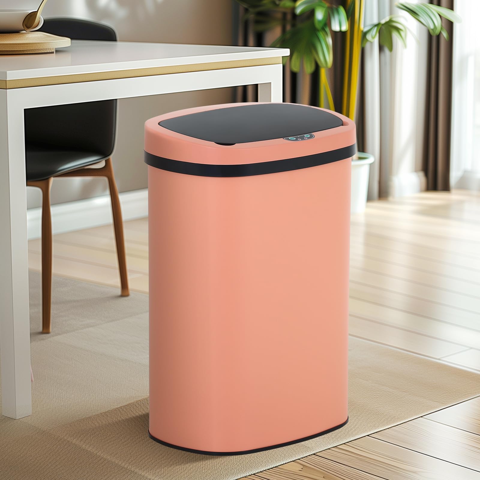 Qxznby 13 Gallon Automatic Trash Can Bathroom Trash Can with Lid, Garbage Can 50 Liter Touch Free High-Capacity Brushed, Stainless Steel Waste Bin for Kitchen Bedroom Living Room Office(Pink)