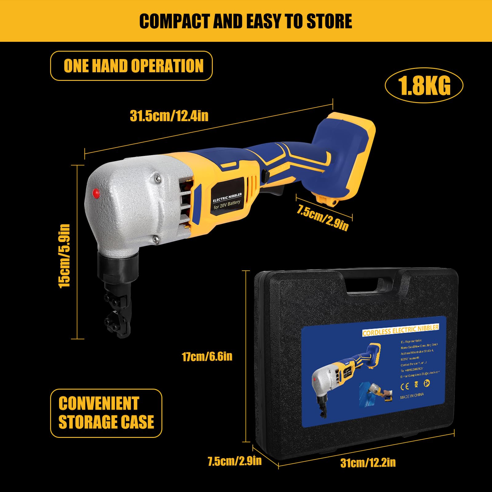 Cordless 20V Nibbler, 18 Gauge Sheet Metal Cutter with 1200RPM Brushless Motor | Replaced Blades for Cutting Aluminium, Stainless Steel, Plastic (Tool Bare)