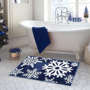 lindameler christmas bathroom rugs winter red snowflake christmas bath mat for bathroom extra soft absorbent washable non slip shower mat cute lovely christmas holiday rugs 20''x32'' (blue,20''x32'')