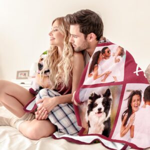 Custom Blanket with Pictures and Text Personalized 10 Photos Blankets for Dad Mom Kids Boyfriend Girlfriend Room Decor Unique Gifts for Anniversary Birthday Wedding Baby Shower