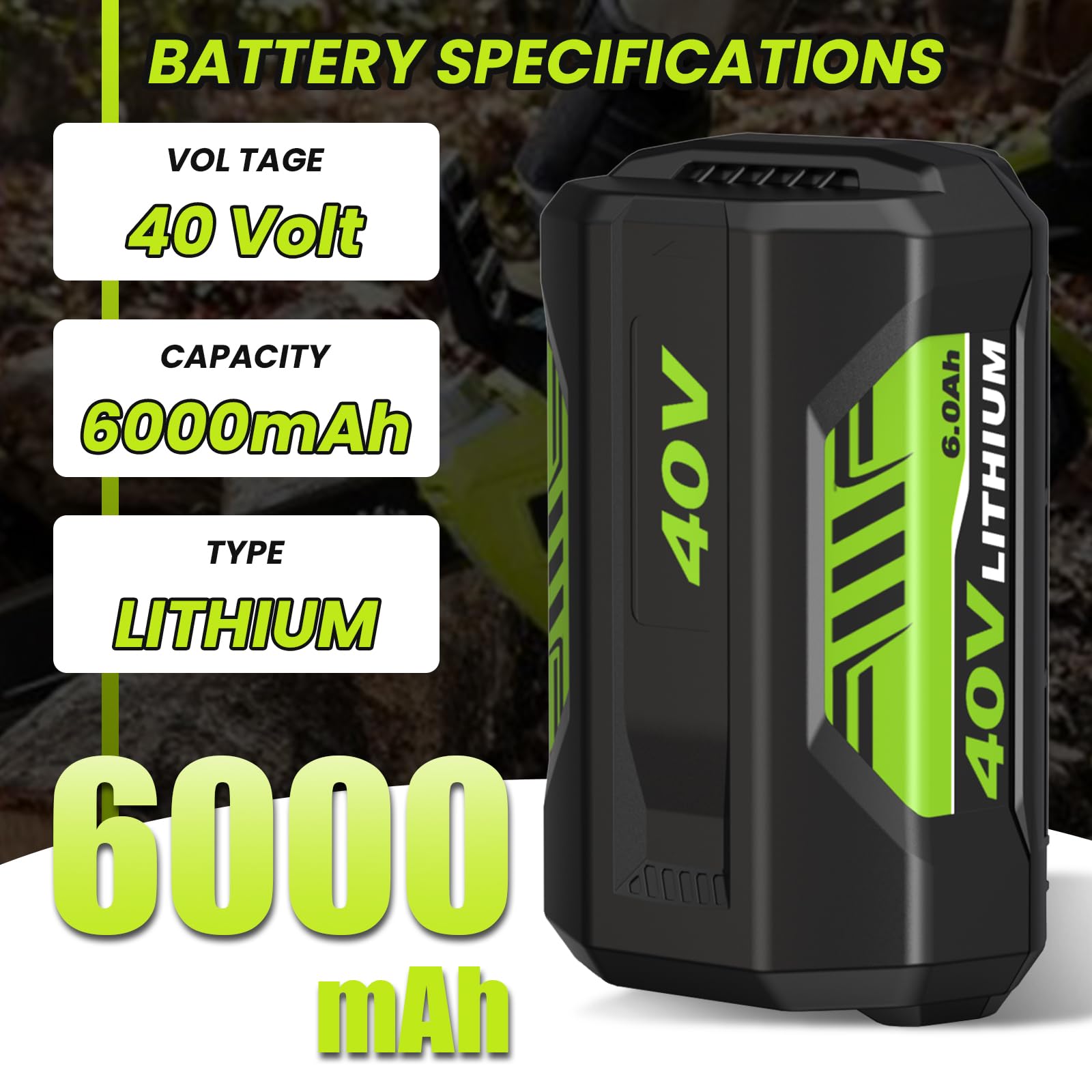 6000mAh OP40601 Battery Replacement for Ryobi 40V Battery OP4050A OP4040 OP4030 OP4026A OP40201 ZROP4026 Battery Compatible with Ryobi Battery 40 Cordless Power Tool RY40180 RY40200 Battery (Green)