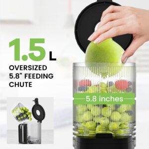 Masticating Juicer, 350W Slow Cold Press Juicer with 5.8" Extra-Large Feeding Chute, Juicer Machines for Whole Fruits and Vegetables, Easy to Clean with Brush