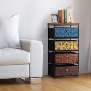 Dresser for Bedroom, 4 Tier Fabric Dresser Tower for Clothes, Drawers Storage with Four Drawers Nightstand with Drawers Retro Cloth Dressers for Bedroom, 16.5 * 12.9 * 33.0in