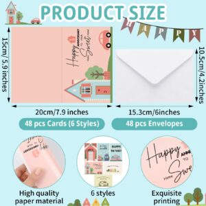 Motiskyy 48 Pcs Happy Home Anniversary Cards with Envelopes Bulk Blank Welcome House Cards Real Estate Thank You Notes Housewarming Greeting Cards for Clients Neighbors Gifts, 4 x 6 in (Classic)